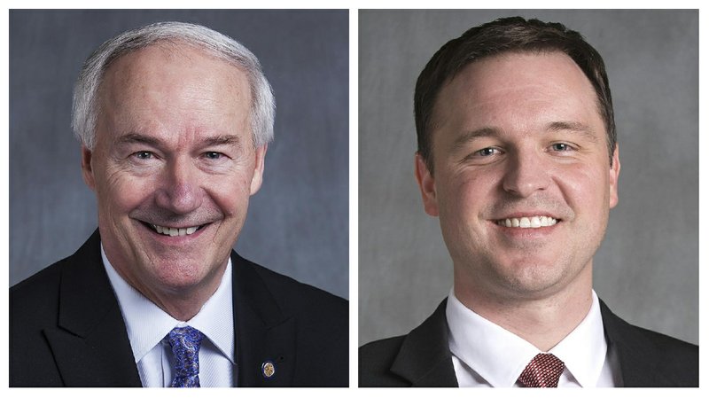 Gov. Asa Hutchinson (left) and Democratic gubernatorial candidate Jared Henderson