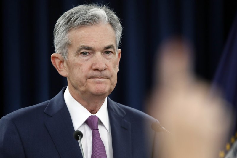 FILE- In this June 13, 2018, file photo Federal Reserve Chair Jerome Powell speaks during a news conference after the Federal Open Market Committee meeting in Washington. (AP Photo/Jacquelyn Martin, File)

