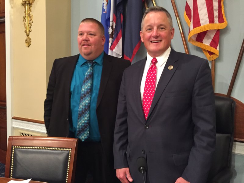 Church deacon Trey Bassett and U.S. Rep. Bruce Westerman stand together  Tuesday July 17, 2018, on Capitol Hill after Bassett appeared before a House Natural Resources Committee subcommittee. 
