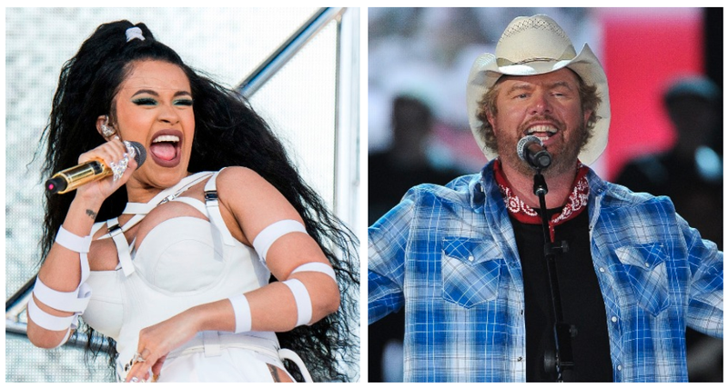 Cardi B and Toby Keith are shown in these file photos.