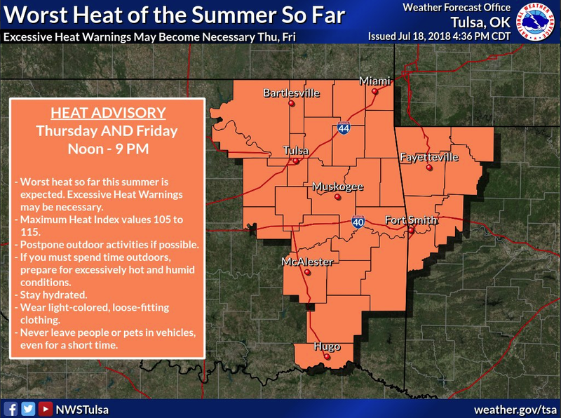 Courtesy National Weather Service
Heat advisory map for eastern Oklahoma and northwest Arkansas