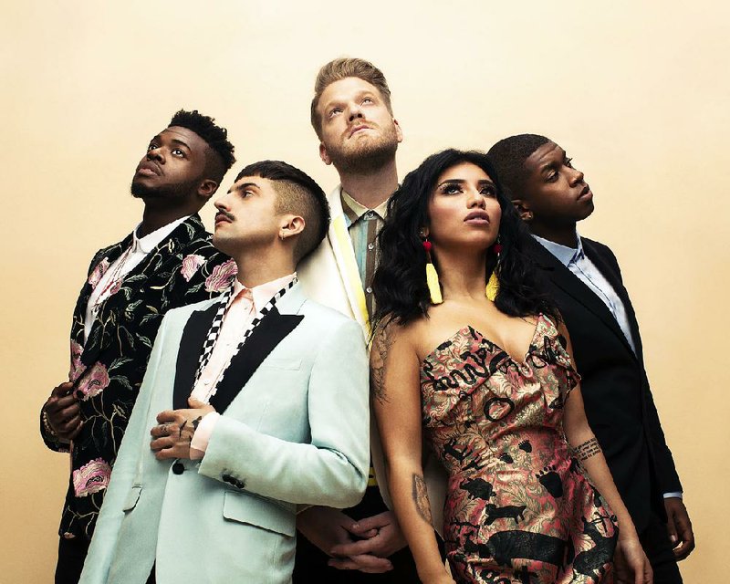 Pentatonix — (shown, from left) Kevin Olusola, Mitch Grassi, Scott Hoying, Kirstin Maldonado and Matt Sallee — performs Wednesday at the Walmart AMP in Rogers, with opening act Echosmith. 
