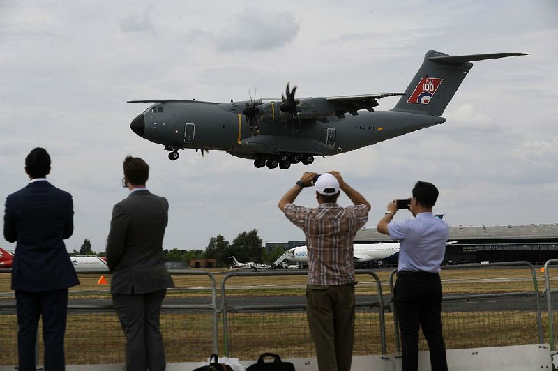 An Airbus 400M lands during this week’s international airshow in Farnborough, England, where aircraft manufacturers expressed concern over the effect of trade tariffs on their industry.  