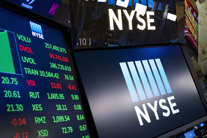 In this May 10, 2018, file photo, stock screens are shown at the New York Stock Exchange. (AP Photo/Mark Lennihan, File)