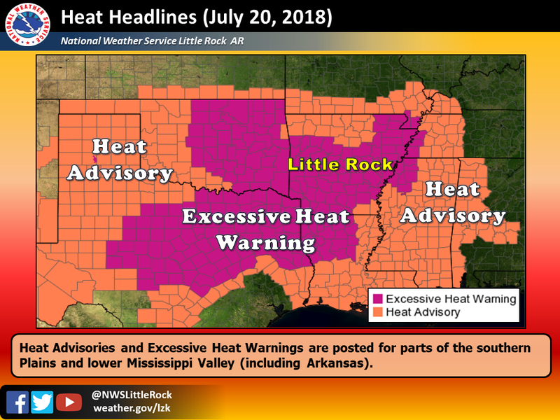 Forecasters have labeled much of Arkansas with heat advisories and excessive heat warnings on Friday, July 20, 2018.