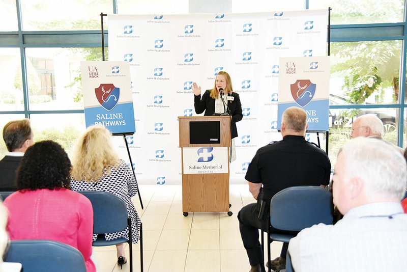 Ashley Johnson, the chief operating officer for Saline Health System, announced a partnership between Saline Health System and the University of Arkansas at Little Rock on Tuesday inside Saline Memorial Hospital in Benton. The partnership addresses the nursing shortage in Saline County by creating scholarship opportunities for nursing students. 
