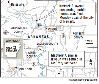 A map showing the location of Newark and McCrory.