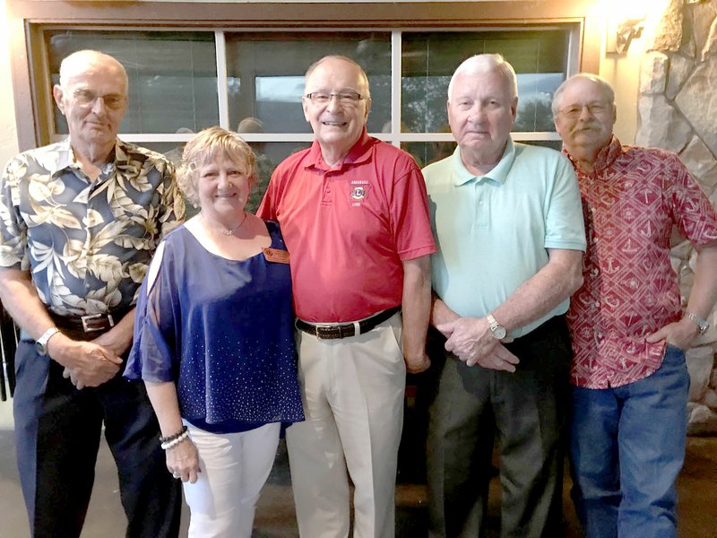 Courtesy photo New officers for the Bella Vista Lions Club for 2018-19 are Dennis Redenius, tail twister, from left; Patty O'Bannon, president; Ken Swanson, secretary/treasurer; Bob Parson, director; Rob Whitesides, director; not pictured, David White, Lion tamer. The club meets the first and third Tuesdays of the month at 5:45 p.m. at 1 Concordia Drive in Bella Vista. Email kswason26@att.net.