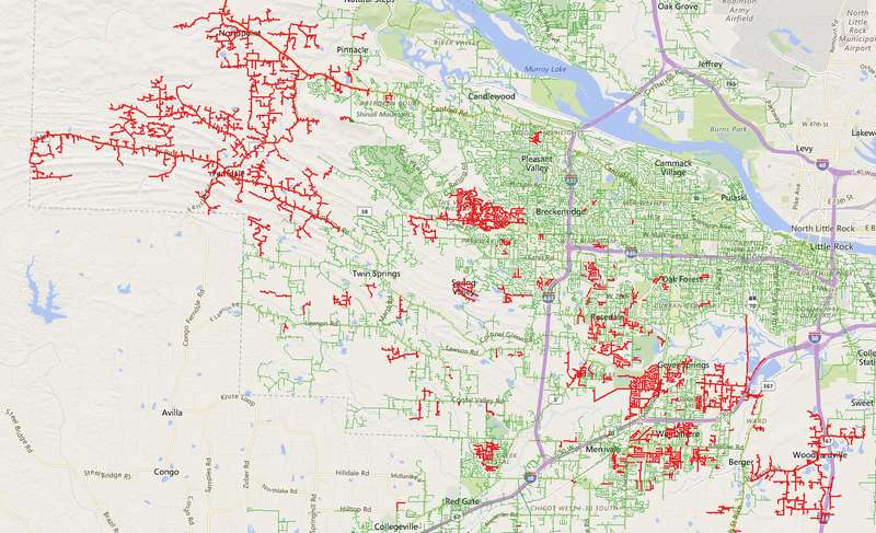 Power outages in the Little Rock area shortly after 10 a.m. Sunday, July 22, 2018, according to Entergy Arkansas.