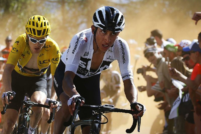 Colombia’s Egan Bernal (right), who is the youngest rider at 21 in the Tour de France, has earned a lot of respect from the top two riders Geraint Thomas and Chris Froome for the way he rides. Bernal is in 22nd place after 15 stages. 