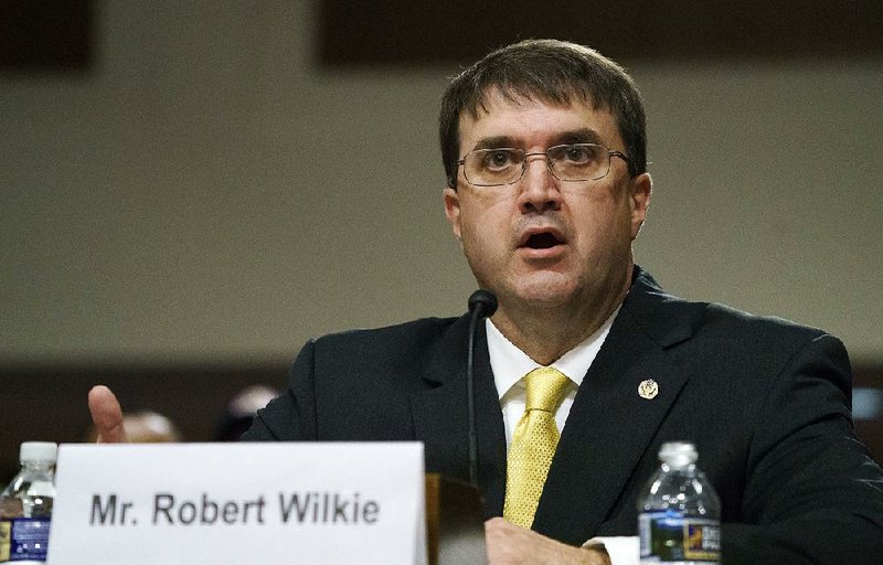 Robert Wilkie testifies last month during a Senate Veterans Affairs Committee nominations hearing on Capitol Hill in Washington. The Senate on Monday confirmed Wilkie to head the VA. 