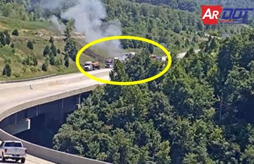 Courtesy Arkansas Department of Transportation Image of a tractor trailer fire on Interstate 49 Wednesday near Winslow.