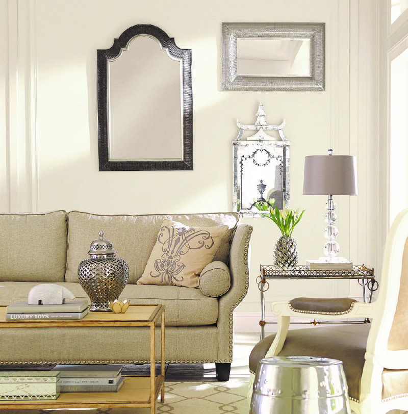 Shades of white: Though often the default color choice, white walls chosen intentionally can have dramatic impact, as in this living room where walls painted “Alabaster” work elegantly with the restrained tonal layering of ivories and taupes.  