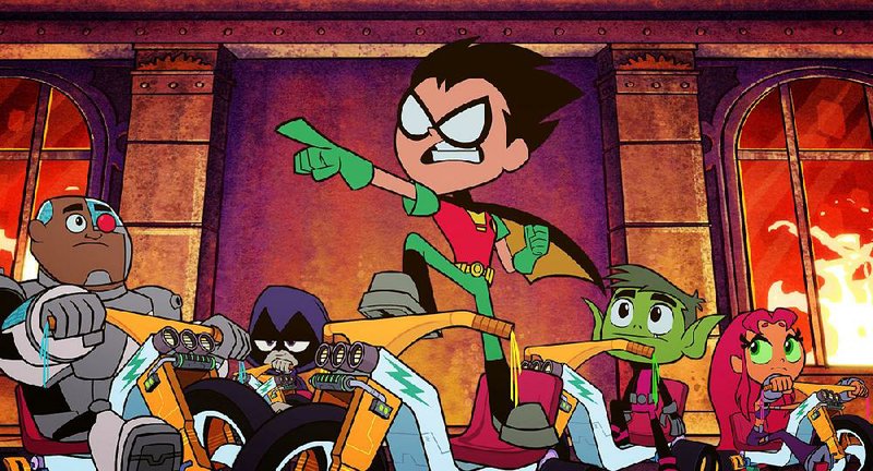 Robin (voiced by Scott Menville) leads his team of dance-happy teenage co-splayers to Hollywood where they hope someone will make a movie about them in Teen Titans Go! To The Movies.