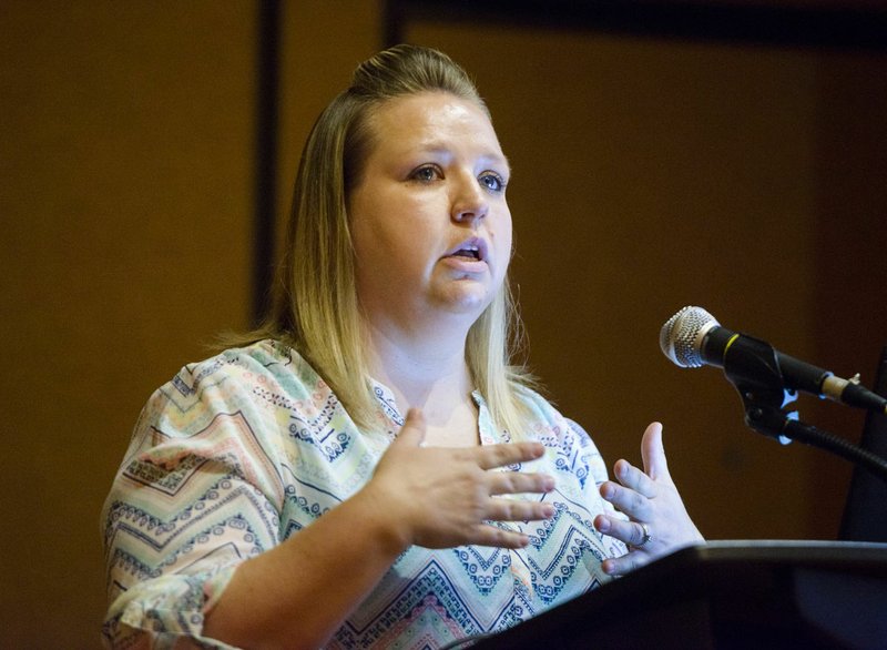 NWA Democrat-Gazette/CHARLIE KAIJO Andrea Ittner, MS ATC speaks during a session on dealing with MRSA infections at the Mercy Coaching Summit, Thursday, July 26, 2018 at the John Q. Hammons Center in Rogers.