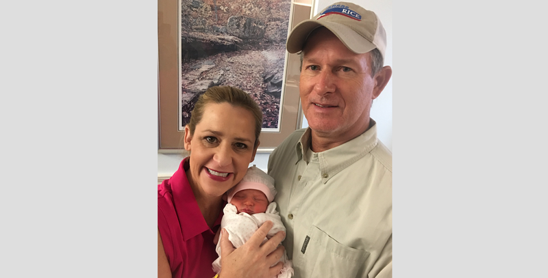 Arkansas Attorney General Leslie Rutledge poses for a photo with her newborn daughter, Julianna Carol Johnson, and her husband, Boyce Johnson, in this photo posted on her Twitter account.