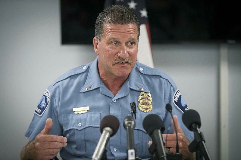 Minneapolis Police Union President Lt. Bob Kroll addresses the media on the release of body camera footage in the shooting death of Thurman Blevins, during a news conference at the Min- neapolis Police Federation headquarters Monday in Minneapolis.