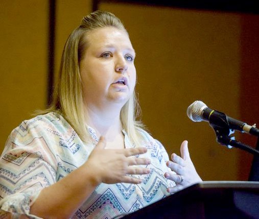 NWA Democrat-Gazette/CHARLIE KAIJO Andrea Ittner, MS ATC, speaks during a session on dealing with MRSA infections at the Mercy Coaching Summit, Thursday at the John Q. Hammons Center in Rogers.