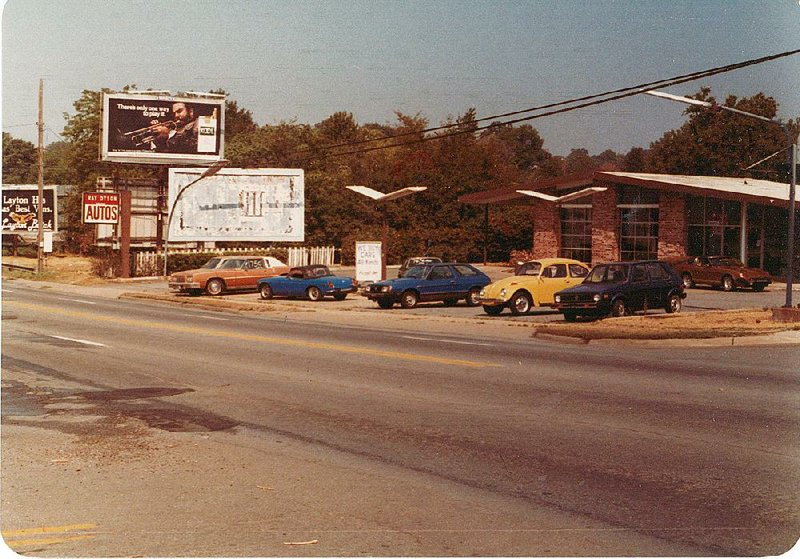 The building at 1706 W. Third St., Little Rock — the future home of The Capital’s Seafood House — was being used as a used-car lot, circa 1980; the original glass overhead doors to the service bays have since been bricked in.