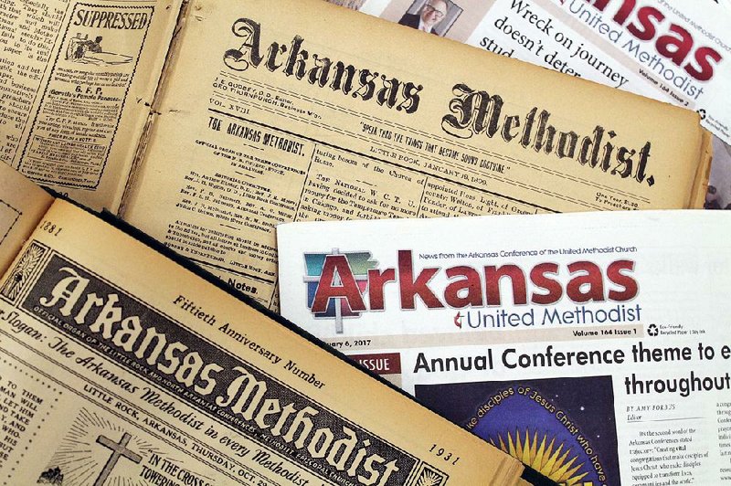 Editions of Arkansas United Methodist are shown from 1899, 1931 and 2017. After a 138-year history as a print newspaper that pastors were at one time responsible for selling subscriptions to, the publication has been re-imagined as the all-digital magazine The Arkansas United Methodist: Living Our Faith, which debuted Friday.