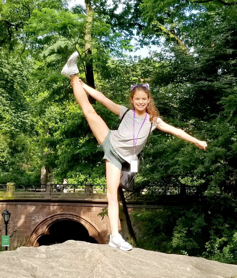 Photo submitted Samantha Handcock Blair practiced a heel stretch in Central Park during her trip to New York, N.Y. for the All Star Dancers National Convention in New York City. Samantha's mom, Angela Blair, said she practices 24/7.