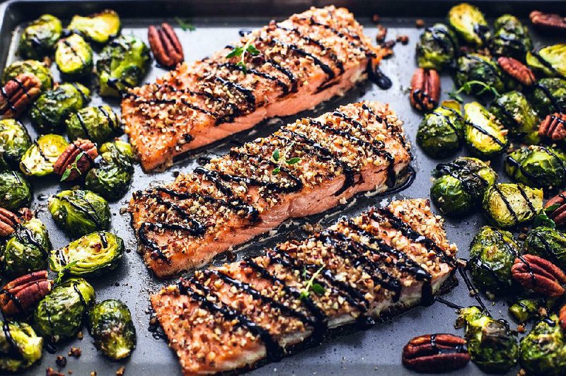 Sheet Pan Pecan-Crusted Salmon With Brussels Sprouts  
