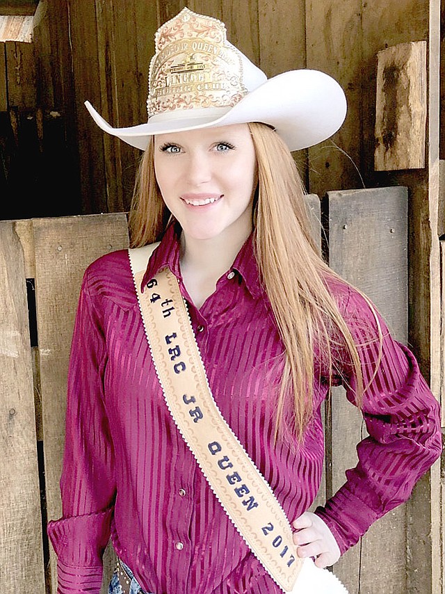 Submitted photo Alexis Arnold, 15, daughter of Mike and Amanda Arnold, of Cane Hill, won the 2017 Lincoln Riding Club junior queen crown. Her younger sister, Mika, has thrown her hat in the ring to become Alexis' successor competing in the 2018 LRC royalty pageant.