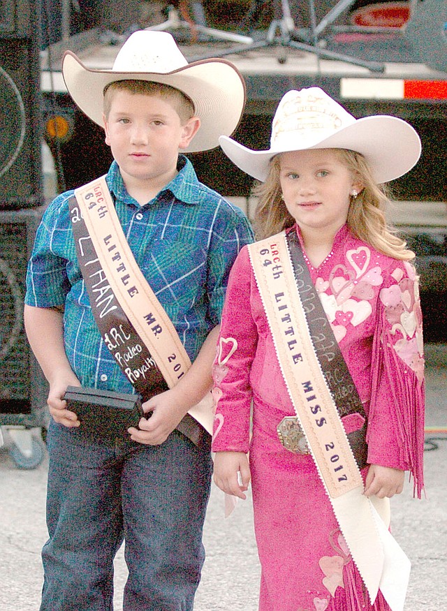 MARK HUMPHREY ENTERPRISE-LEADER Ethan Parker (left) won the 2017 Lil' Mister title while Bella Cate Keenan won the 2017 Lil' Miss title during last year's Lincoln Rodeo. Their reign concludes Wednesday, Aug. 8, 2018, when new junior royalty will be selected.
