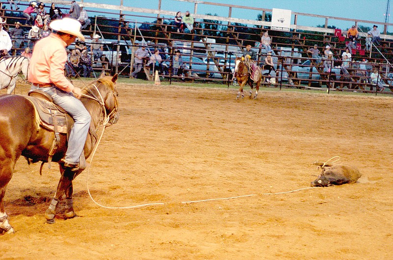 MARK HUMPHREY ENTERPRISE-LEADER A cowboy sits atop his horse waiting for six seconds to expire, signifying a qualifying time during tie-down roping competition at the 64th annual Lincoln Rodeo in 2017. The 2018 Lincoln Rodeo is co-sanctioned by the ACRA and IPRA. ACRA sanctioned rodeos must have at least six of the eight standard events, defined as original events offered at the inception of the association. The events are: bareback, saddle bronc, bull riding, tie-down (calf) roping, team roping, steer wrestling, and cowgirls barrel racing. Ladies breakaway roping was included as a standard event starting in the 2015 season.