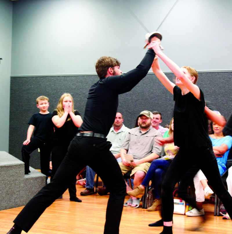 Sword play: Part of the original rendition of “Romeo and Juliet” included a fight scene between Mercutio, Maddy Couture, and Tybalt, Payten Tompkins. The scene ends with Tybalt getting stabbed by Romeo, Clay Evers, for killing Mercutio.