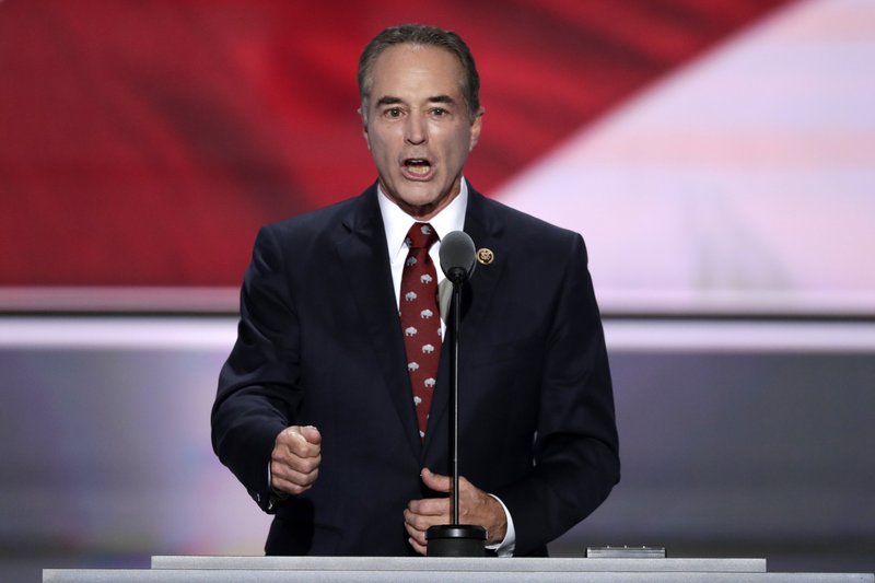 FILE - In this July 19, 2016 file photo, Rep. Chris Collins, R-NY. speaks in Cleveland. Collins was indicted on charges that he used inside information about a biotechnology company to make illicit stock trades. The charges were announced and the indictment unsealed on Wednesday, Aug. 8, 2018. (AP Photo/J. Scott Applewhite, File)