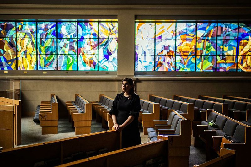 Rabbanit Hadas “Dasi” Fruchter stands among the pews at Beth Sholom Congregation in Potomac, Md. With the help of a grant that helps female-friendly synagogues, Fruchter — one among a handful of ordained female clergy in the Hasidic Orthodox church — is opening her own synagogue next year in Philadelphia. 