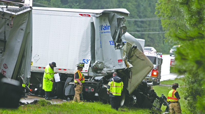 Wreck: Traffic was backed up in the north and south bound lanes of Junction City Highway after two semi trucks collided on Friday. Arkansas State Police, Union County Sheriff’s deputies, Fair Crest Volunteer Firefighters and other emergency workers responded after the vehicles collided in the curve of the road between Medlin’s Metal Roofing, 4895 Junction City Hwy and Kinard’s Hydraulics and Pneumatics, 4905 Junction City Hwy. 