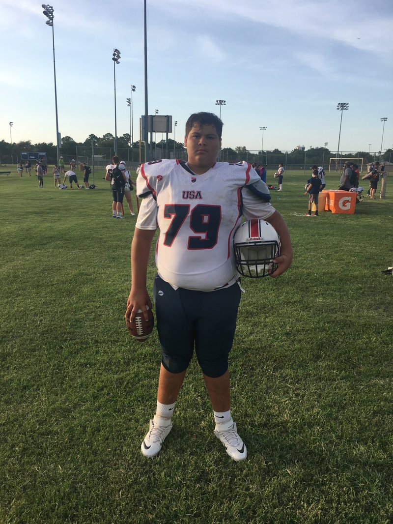 Submitted photo STANDING TALL: Fountain Lake freshman lineman Nicholas Soileau prepares for the USA Football Middle School Bowl Game in Frisco, Texas. Soileau was one of seven offensive linemen chosen to play for the Stripes.