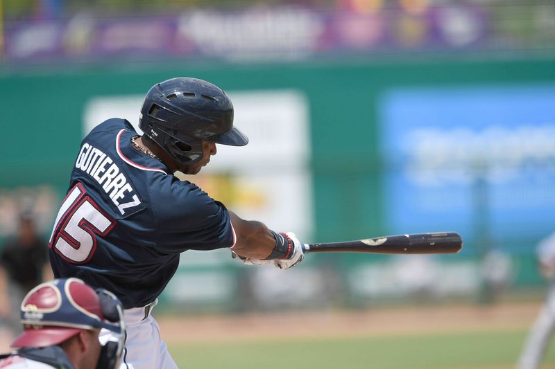 Naturals' Kelvin Gutierrez makes a base hit against Frisco Sunday August 12, 2018. The Naturals are back home at Arvest Ballpark on August 21 for a four game series against the Springfield Cardinals.