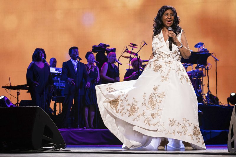 FILE- In this April 19, 2017 file photo, Aretha Franklin performs at the world premiere of "Clive Davis: The Soundtrack of Our Lives" at Radio City Music Hall, during the 2017 Tribeca Film Festival, in New York.  (Photo by Charles Sykes/Invision/AP, File)

