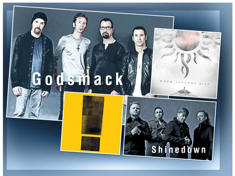 Godsmack is Robbie Merrill (from left), Shannon Larkin, Tony Rombola and Sully Erna. Shinedown is Zach Myers (from left), Eric Bass, Brent Smith and Barry Kerch. The band’s latest album (pictured) is Attention Attention.