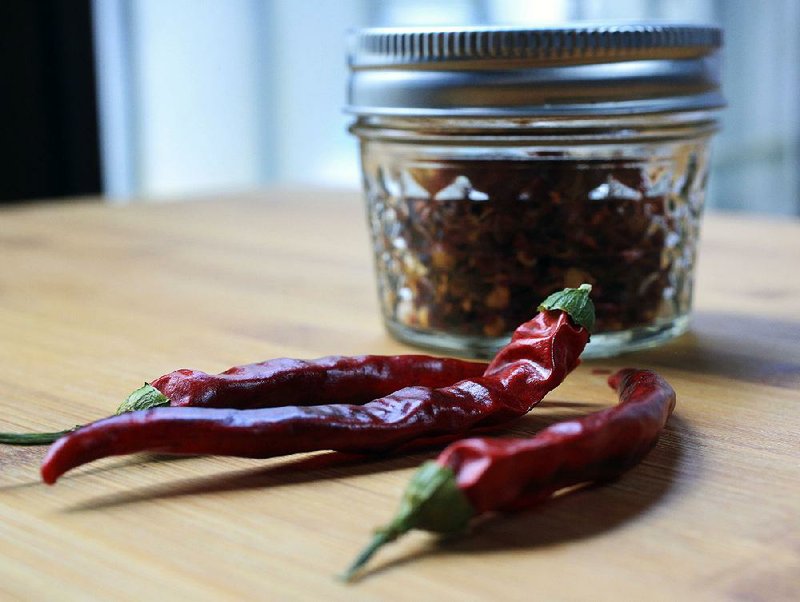 Dried cayenne peppers can be turned into crushed red pepper flakes at home.  