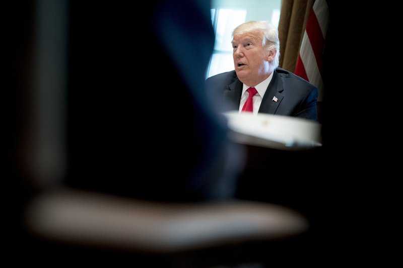 President Donald Trump speaks during a cabinet meeting in the Cabinet Room of the White House, Thursday, Aug. 16, 2018, in Washington. (AP Photo/Andrew Harnik)