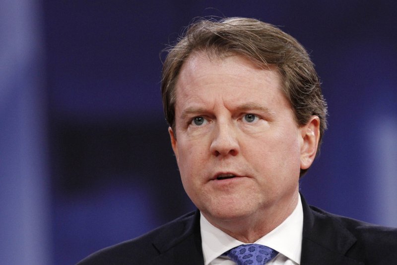 In this Feb. 22, 2018, file photo former White House counsel Don McGahn speaks at the Conservative Political Action Conference (CPAC), at National Harbor, Md. 