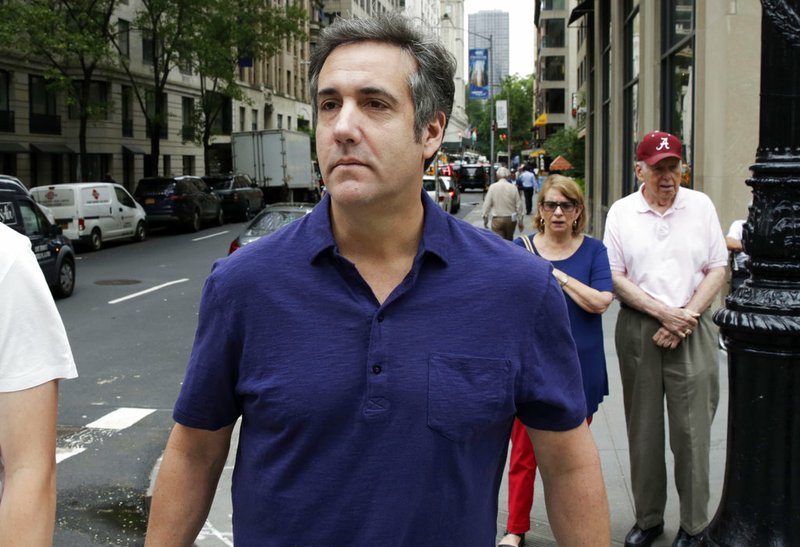 FILE - In a Monday, July 30, 2018 file photo, Michael Cohen, formerly a lawyer for President Trump, leaves his hotel, in New York. (AP Photo/Richard Drew, File)

