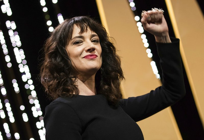 In this May 19, 2018 file photo, actress Asia Argento gestures during the closing ceremony of the 71st international film festival in Cannes, France. 
