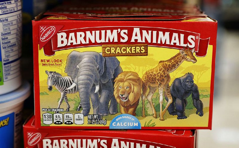 The box redesign for Nabisco Barnum’s Animals crackers shows wild animals wandering side-byside in grassland.  