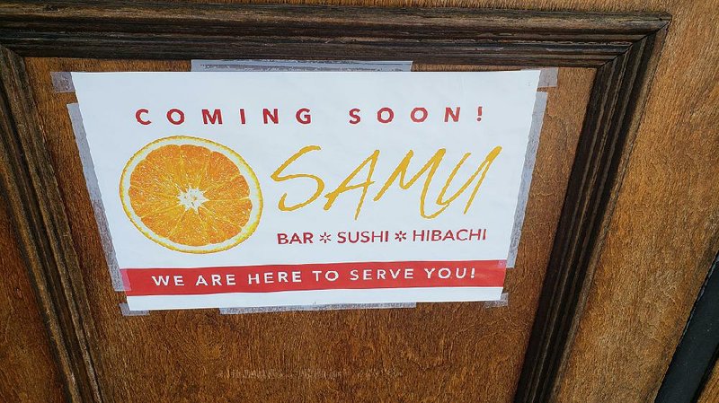 Samu Bar Sushi Hibachi is coming soon to the space recently vacated by Oceans at Arthur’s in west Little Rock’s Village at Rahling Road.
