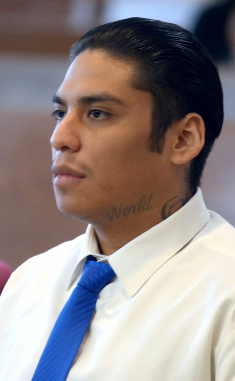 NWA Democrat-Gazette/ANDY SHUPE
Giovanni Vasquez-Sanchez listens Wednesday, Aug. 22, 2018, during his trial at the Washington County Courthouse in Fayetteville.