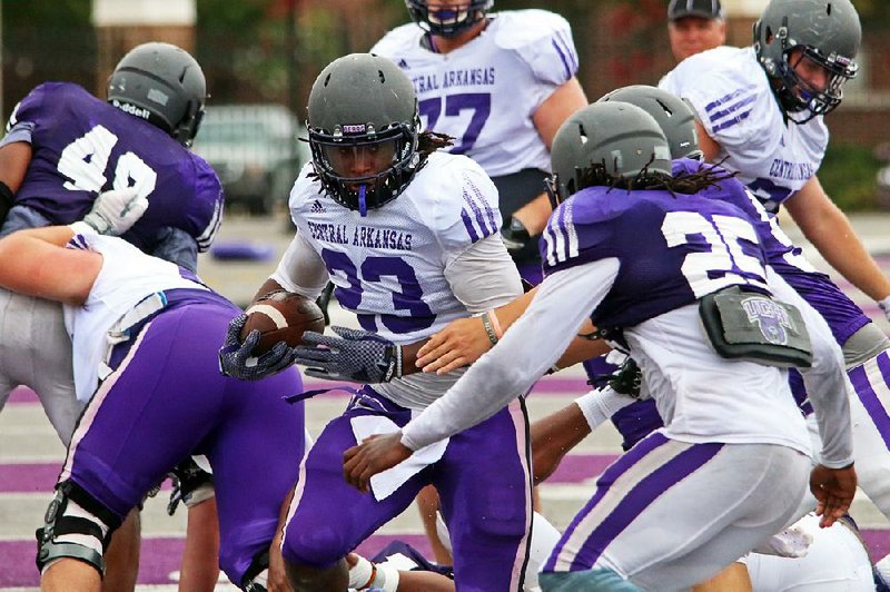 Central Arkansas junior running back Carlos Blackman (23), who rushed for 787 yards and nine touchdowns last season, was named preseason first-team All-Southland Conference. 