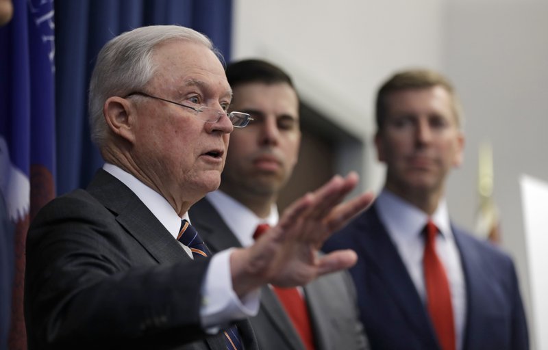 U.S. Attorney General Jeff Sessions speaks during a news conference  Wednesday, Aug. 22, 2018, in Cleveland. 