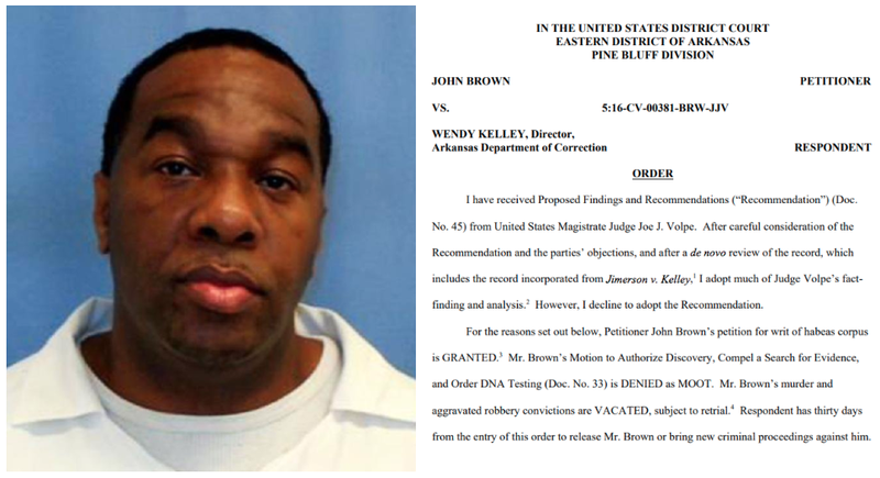 John Brown is shown beside a screenshot of the judge's order that said he must be retried or released within 30 days.