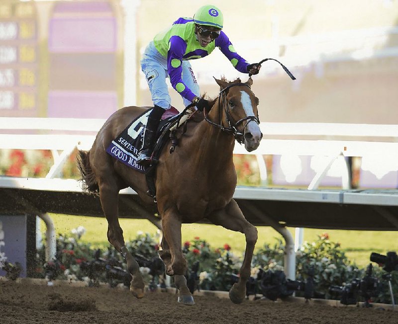 Jose Ortiz rides Good Magic to victory in the Sentient Jet Juvenile race of the Breeders’ Cup on Nov. 4 in Del Mar, Calif. Trainer Chad Brown is in great position to win his first Travers Stakes today with the favored Good Magic and the second choice, Gronkowski. 