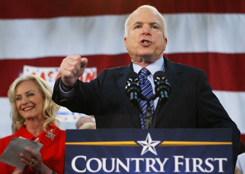 Sen. John McCain, R-Ariz., speaks to supporters in Bensalem, Pa., during his 2008 presidential campaign. McCain, 81, died Saturday at his home in Arizona.